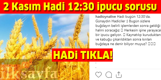 2 KasÄ±m HADÄ° 12:30 ipucu: KaynatÄ±lÄ±p kuruduktan sonra kÄ±rÄ±lan buÄdaya ne denir?