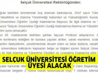 Selçuk Üniversitesi Öğretim Üyesi alacak